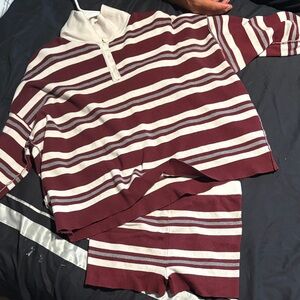 Striped Burgundy and Cream Knit Lounge Set